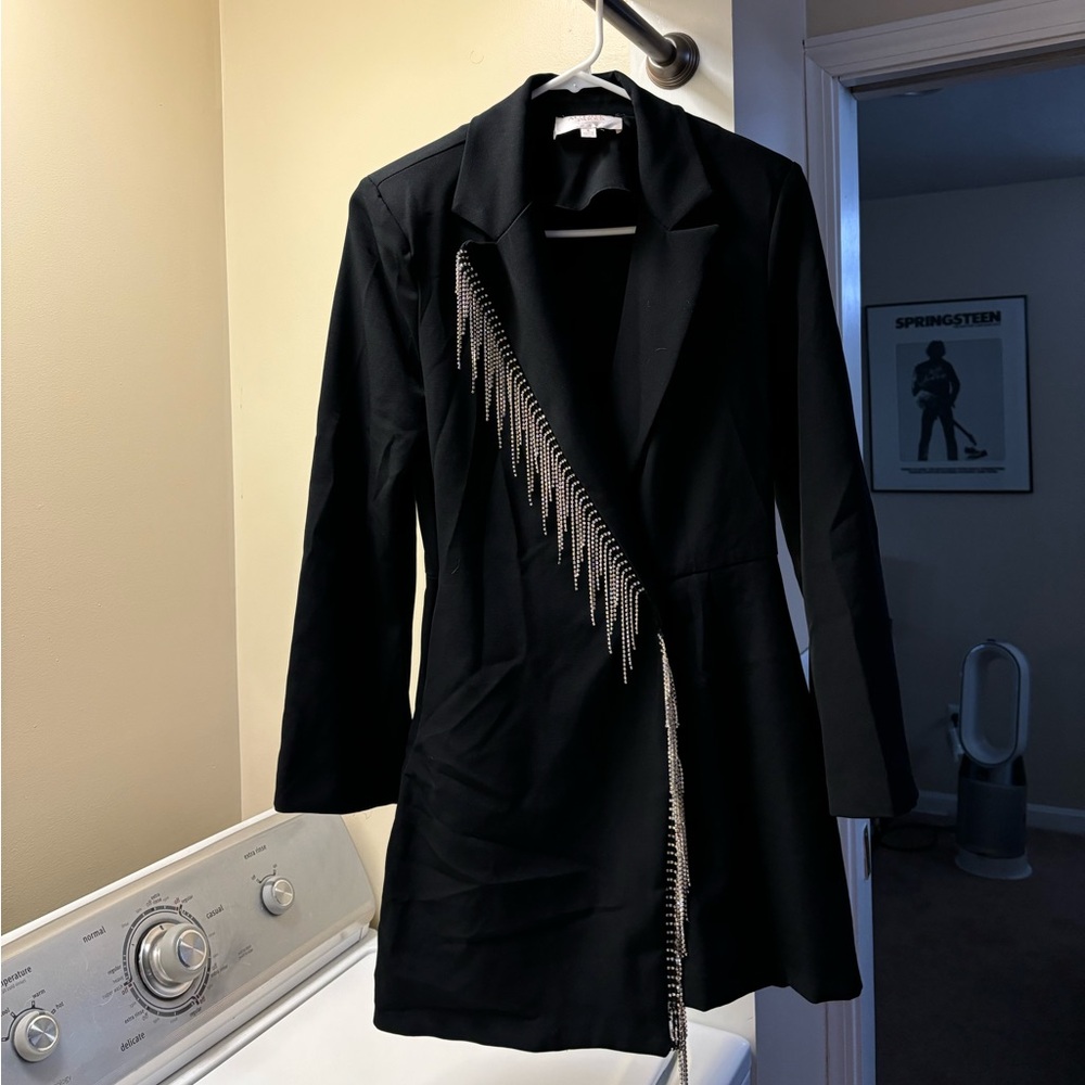 Rhinestone Fringe Blazer Romper